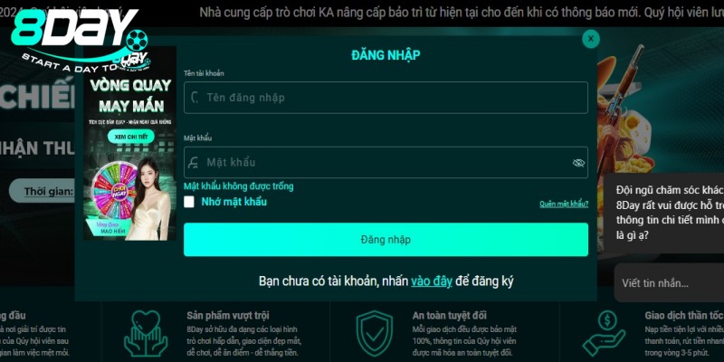 Hướng dẫn đăng nhập tài khoản 8DAY trên máy tính